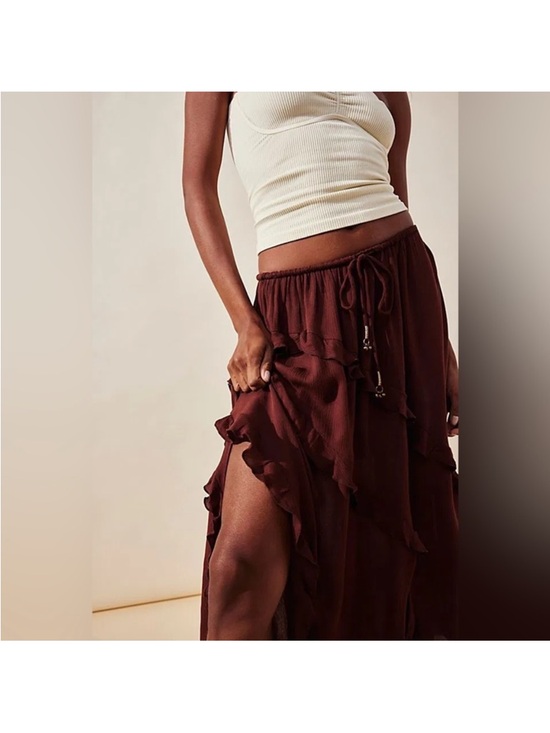 Free People Dresses & Skirts - Free People Ambie Asymmetrical Ruffled Flowy Skirt in Chocolate Love, small